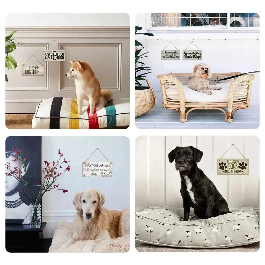 Putuo Decor Pet Dog Love Gifts Wooden Plaque Sign Wood Hanging Sign for Dog House Decor Home Decoration Wooden Wall Plaque