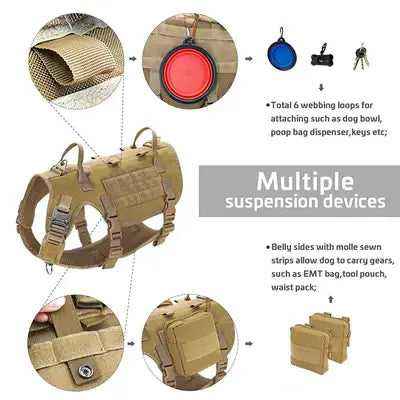 Military Tactical Dog Harness Leash Large Dogs Training Harness Vest With Pouch Working Dog Vests Pet Bungee Leash 2 Handles