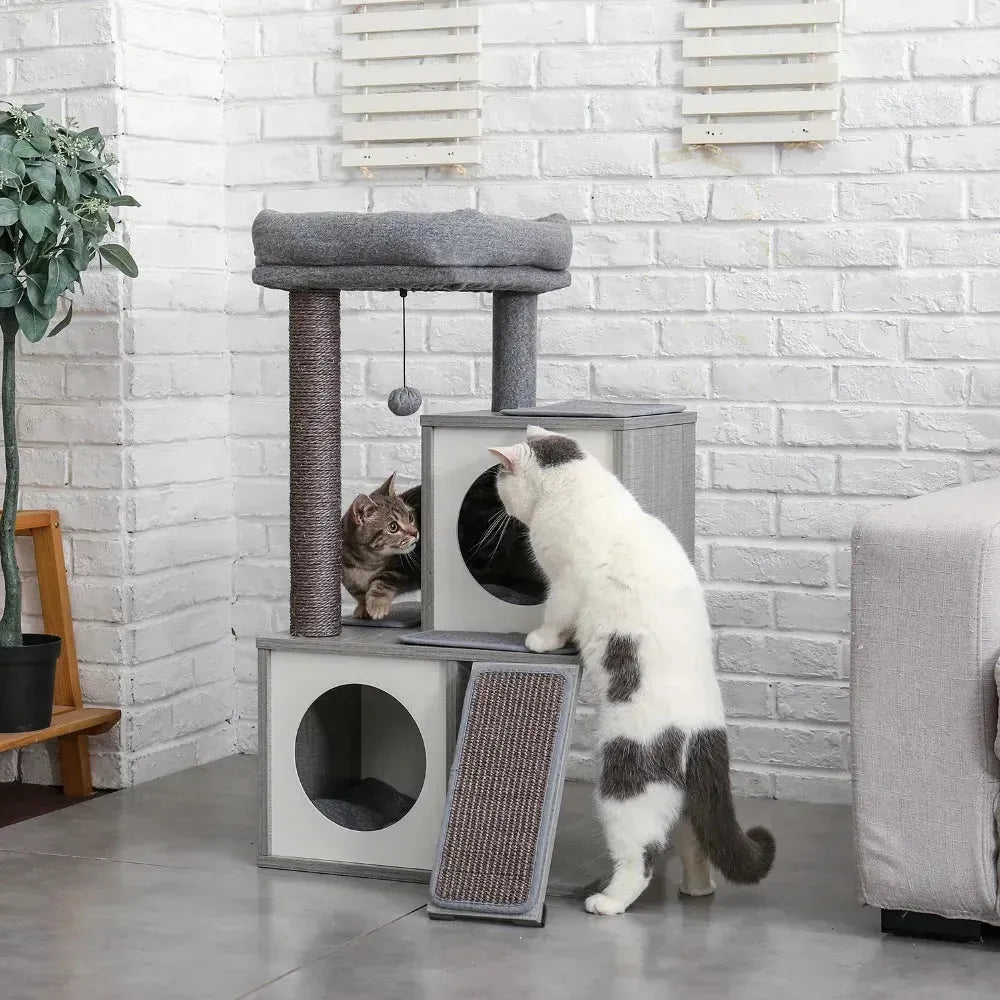 Cat Tree Cat Tower with Scratching Posts and Plush Condo Cat Furniture for Small Spaces Multi-Level Stand House Activity Tower