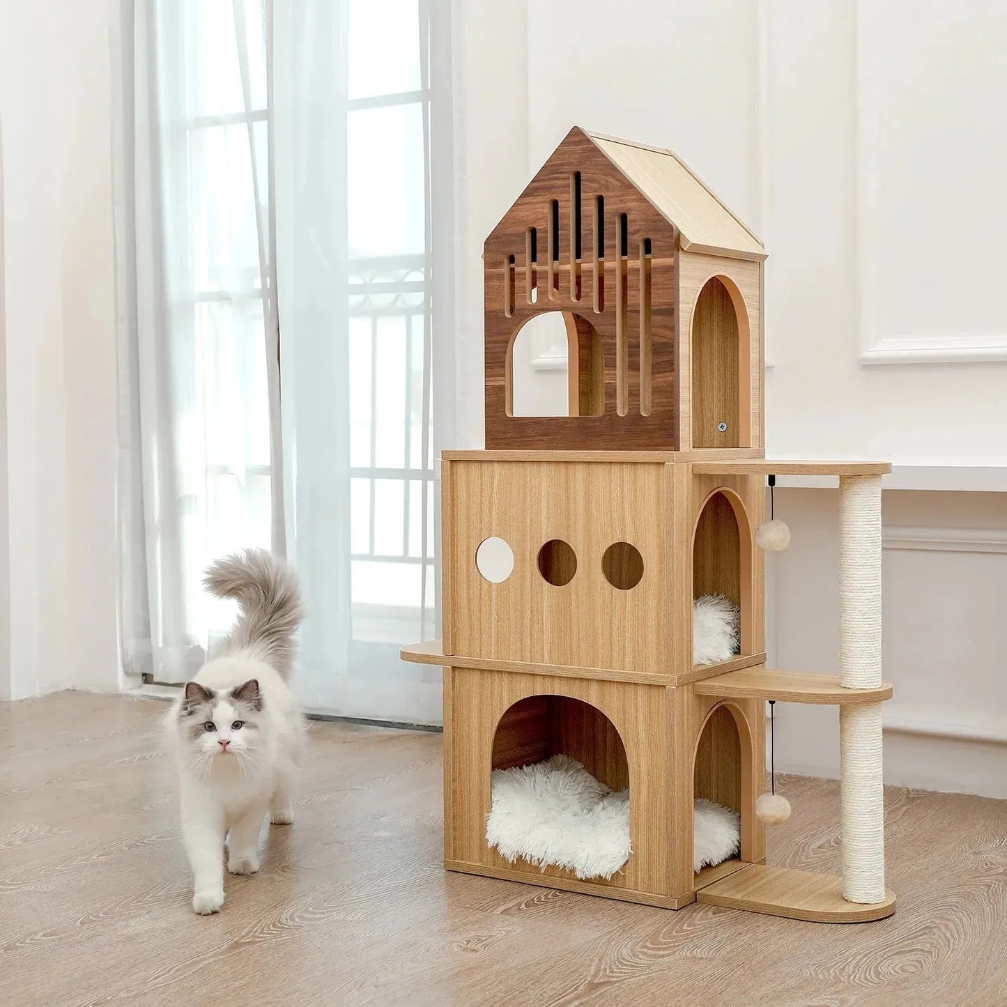 Cat Tree Cat Tower with Scratching Posts and Plush Condo Cat Furniture for Small Spaces Multi-Level Stand House Activity Tower