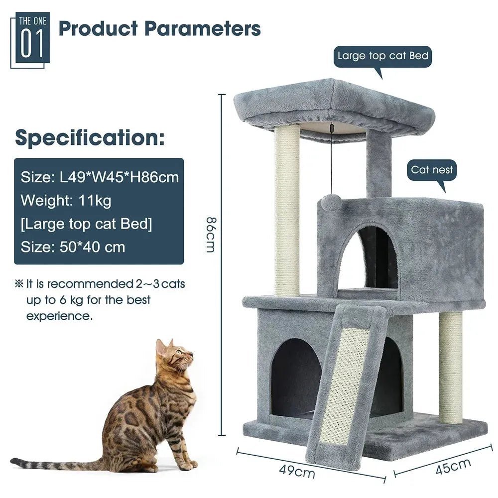 Cat Tree Cat Tower with Scratching Posts and Plush Condo Cat Furniture for Small Spaces Multi-Level Stand House Activity Tower