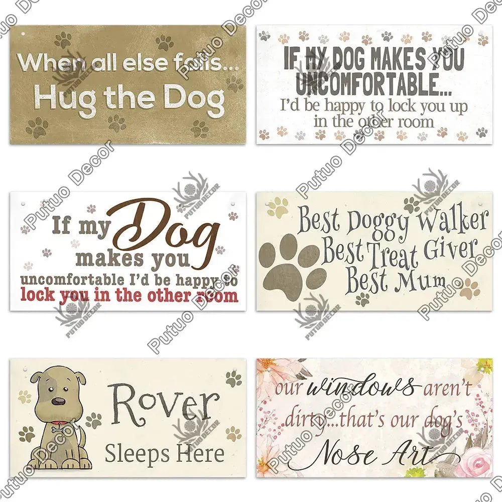 Putuo Decor Pet Dog Love Gifts Wooden Plaque Sign Wood Hanging Sign for Dog House Decor Home Decoration Wooden Wall Plaque