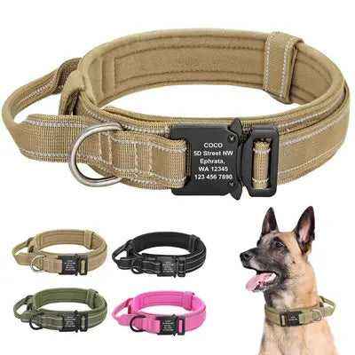 Personalized Military Tactical Dog Collar Durable Nylon Pet Training Collars Free Engraving With Handle Strong For Large Dogs