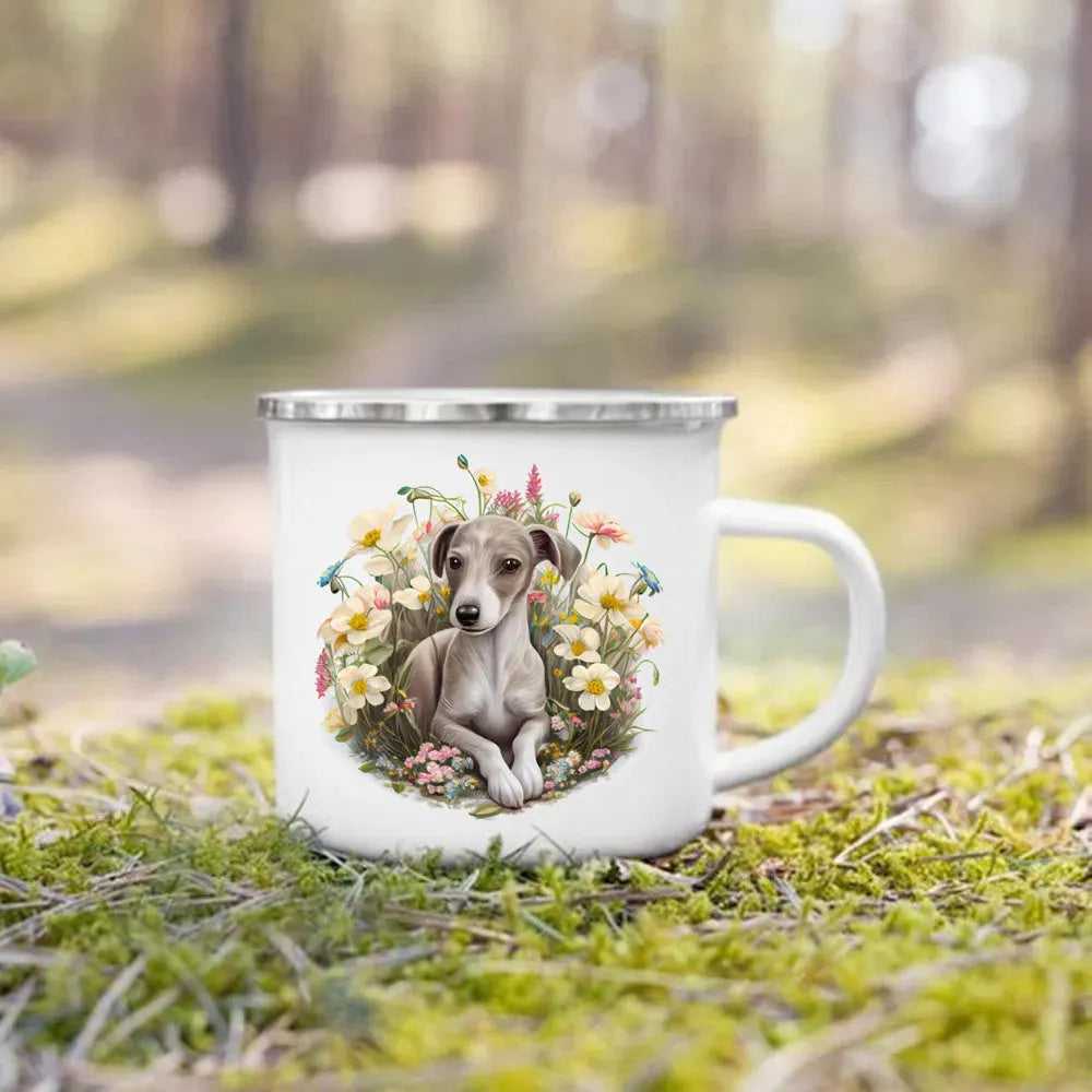 Dachshund Bulldog Border Colliegolden Retriever Printed Enamel Mug Creative Coffee Cup Camping Handle Mug Gifts for Dog Lovers