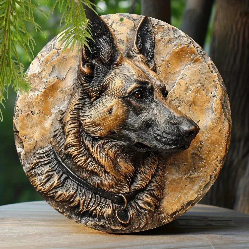 Round Metal Aluminum Sign Faux Embossing Wreath Sign Living Room Decoration Mother's Day Gifts French Bulldog Themed Decoration