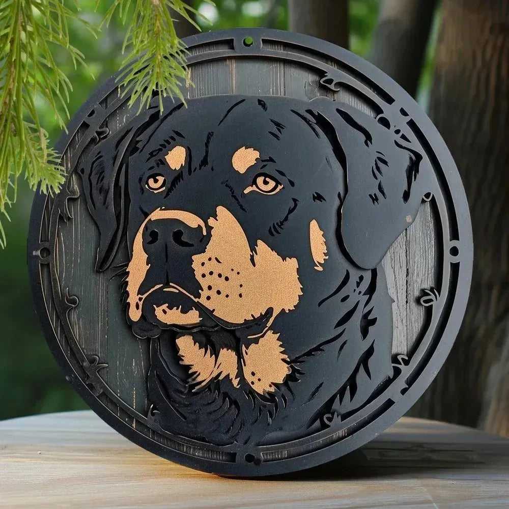 Cute Dog Gift Mask Theme Round Metal Aluminum Sign Art Desktop Decorative Plates For Bar Cafe Club Yard Home Office Wall Decor