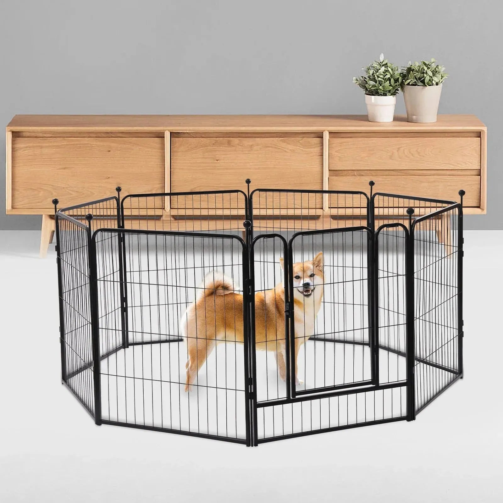 Dog Playpen Outdoor Panels Dog Pen Dog Fence Exercise Playpen with Doors for Medium/Small Dogs, Pet Puppy Playpen for RV Camping