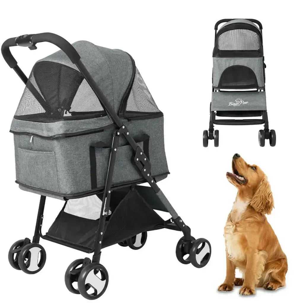 Pet Stroller Large 4 Wheel Dog Carrier Trailer Pram with Mesh Windows Outdoor Portable Puppy Travel Walk Carrier Load 30kg