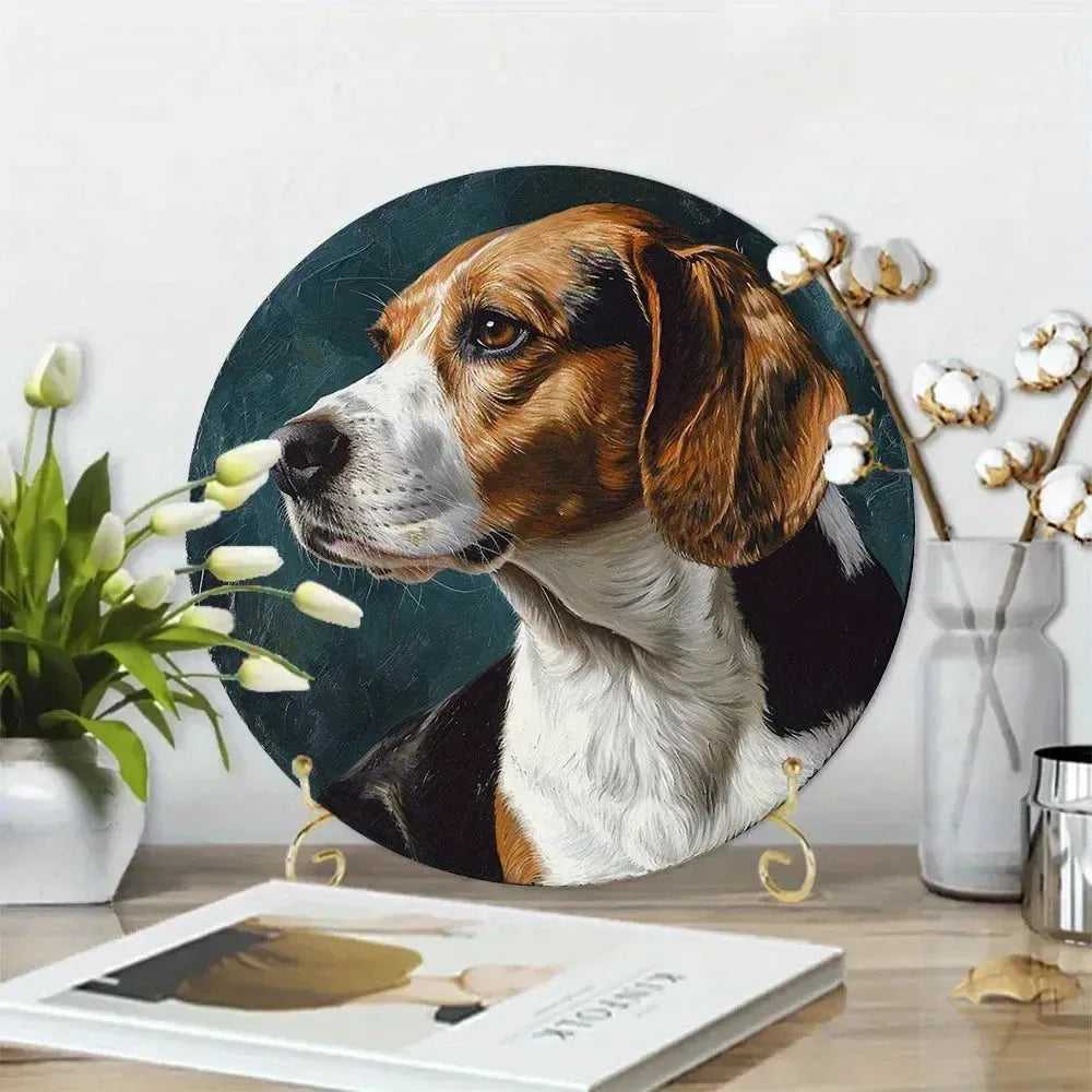 Funny Cute Dog Theme Posters Round Metal Aluminum Sign Desktop Decorative Plates for Bar Cafe Club Yard Home Office Wall Decor