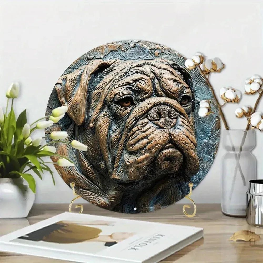 Cute Dog Gift Mask Theme Round Metal Aluminum Sign Art Desktop Decorative Plates For Bar Cafe Club Yard Home Office Wall Decor