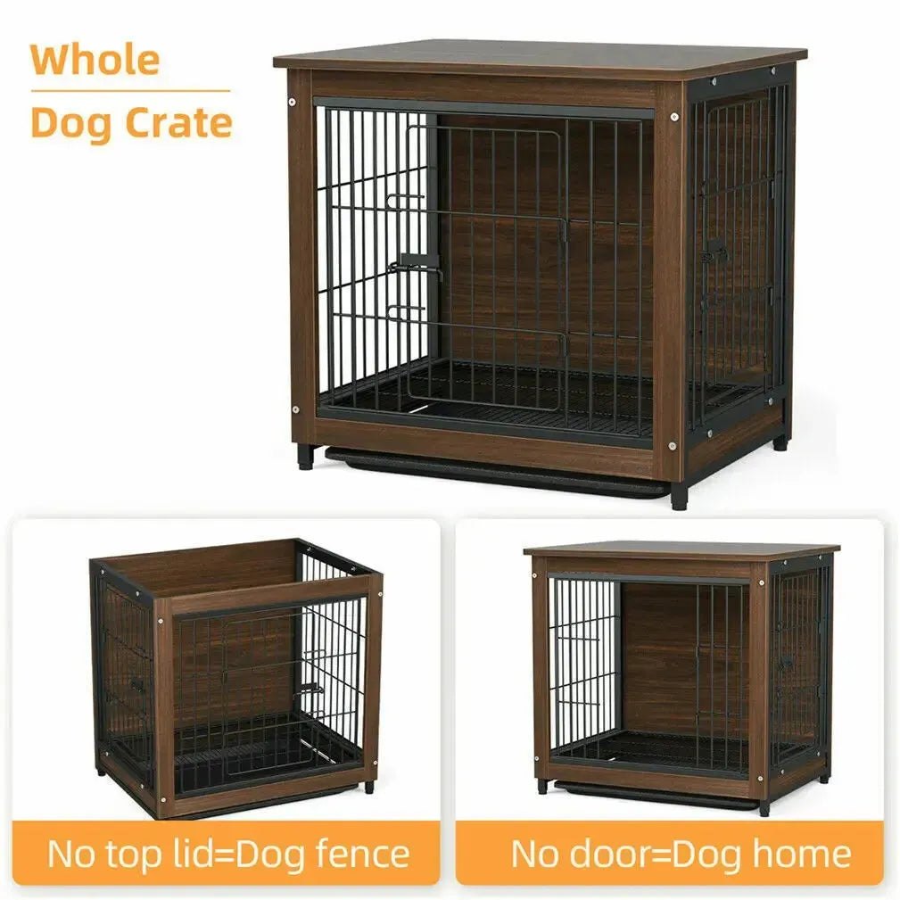 25 32 39 in Dog Crate End Table Furniture Wooden and Metal Pet Cage Kennels House Double Doors & Removable Tray