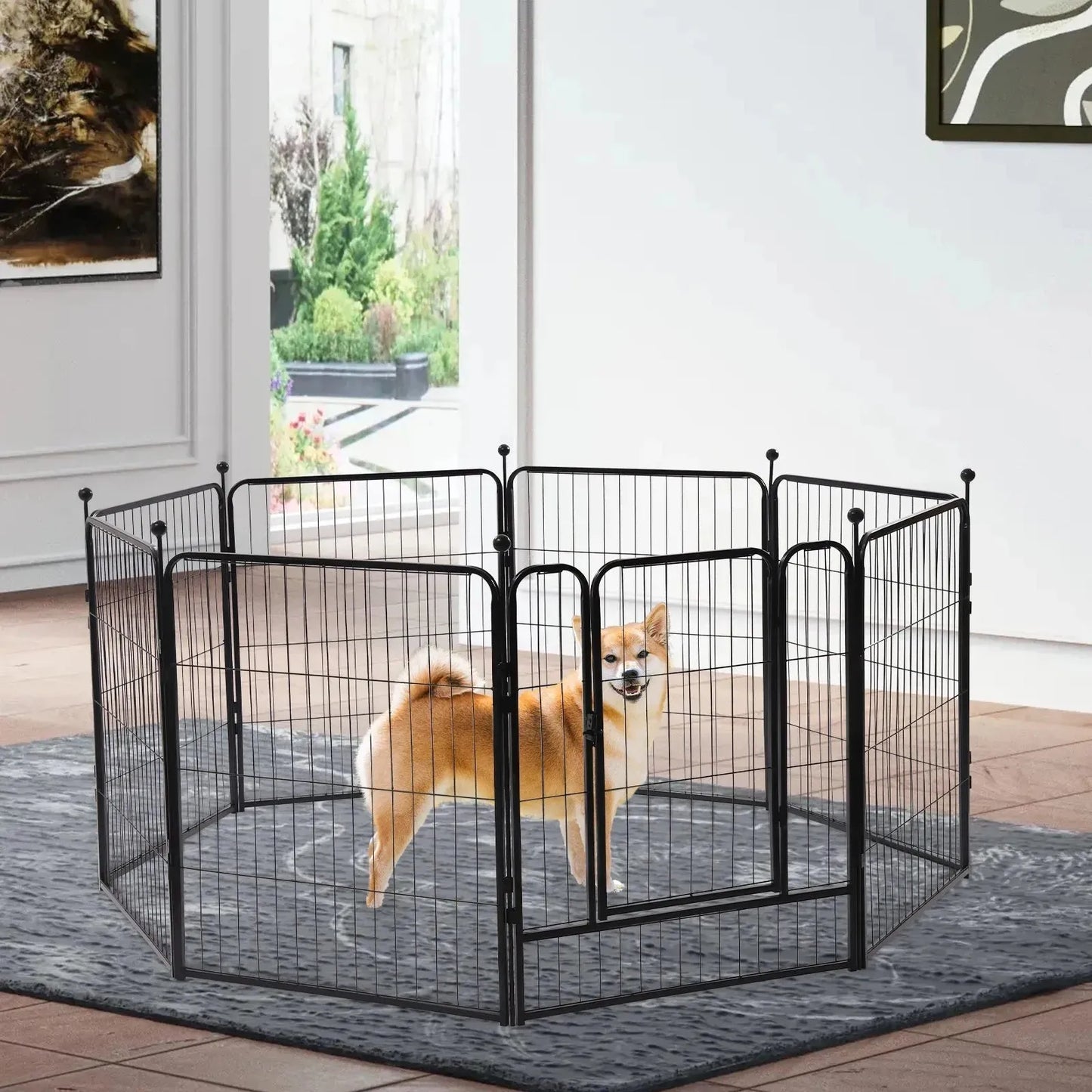 Dog Playpen Outdoor Panels Dog Pen Dog Fence Exercise Playpen with Doors for Medium/Small Dogs, Pet Puppy Playpen for RV Camping