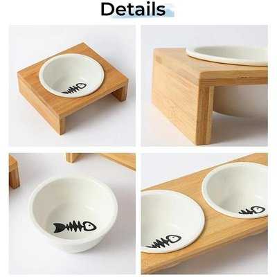 Cats Feeder Cat Bowl Pet Food Water Bowls Single Double Ceramic Tableware Bamboo Frame Antiskid Pets Supplies Accessories