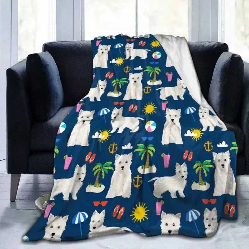 Westie Cute Puppy Blankets West Highland Terrier Dog Flannel Throw Blanket Airplane Travel Printed Soft Warm Bedspread King Size