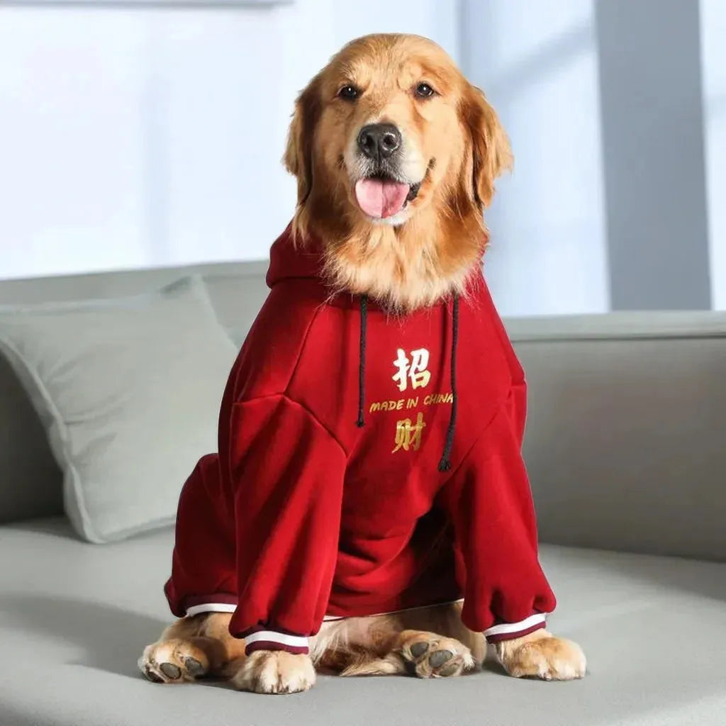 Fleece Lined Fall Cold Winter Dog Puppy Sweatshirt Soft Warm Dog Sweaters Outfit Pullover Hoodie for Large Dogs