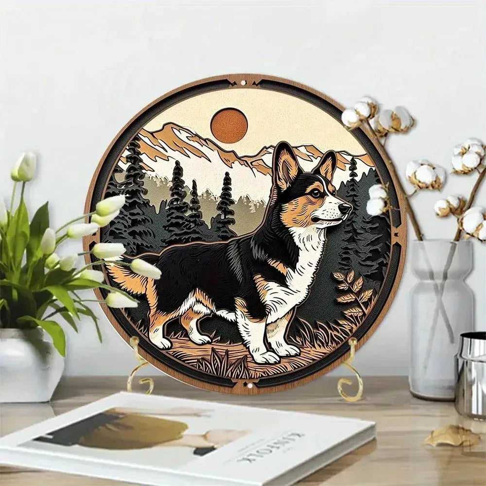 Cute Dog Gift Mask Theme Round Metal Aluminum Sign Art Desktop Decorative Plates For Bar Cafe Club Yard Home Office Wall Decor