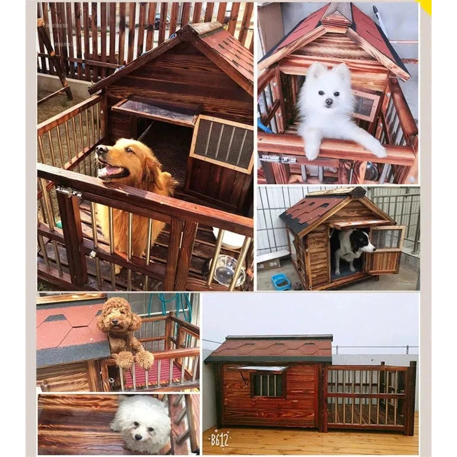 Home Solid Wood Dog Houses Outdoor Rainproof Pet Kennel Indoor Winter Warm Dog House Large Dog Waterproof Four Seasons Universal