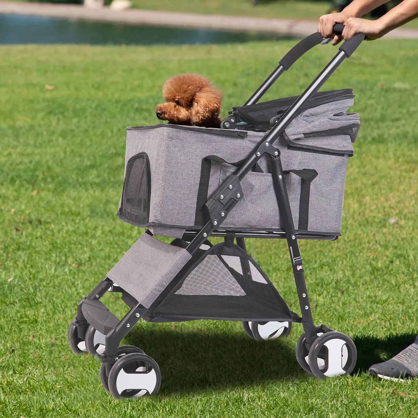 Large Pet Stroller Pram Dog Carrier Trailer Stroller Travel Walk Carrier with Detachable Carrier Cart Load 30kg