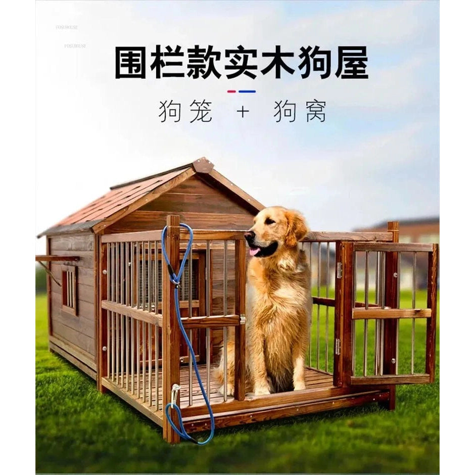 Home Solid Wood Dog Houses Outdoor Rainproof Pet Kennel Indoor Winter Warm Dog House Large Dog Waterproof Four Seasons Universal