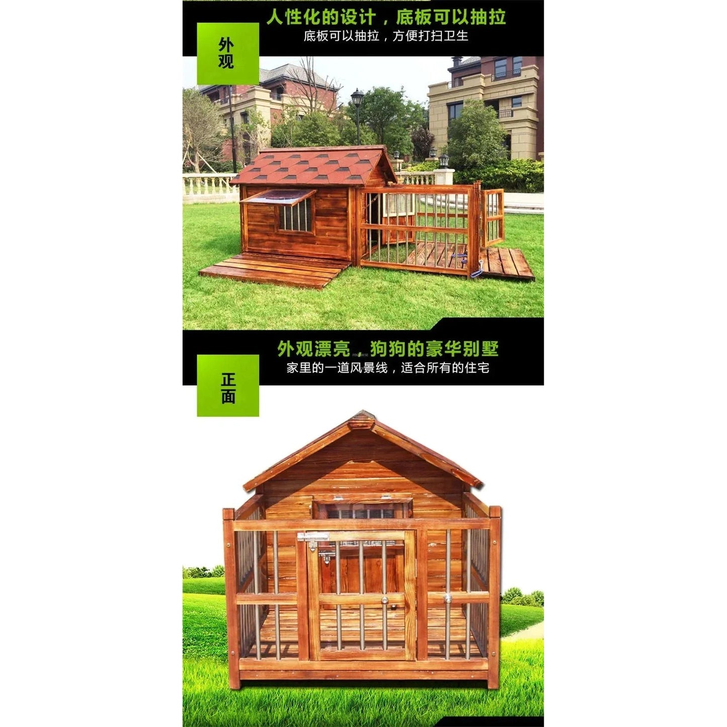 Large Dog Houses Solid Wood Outdoor Waterproof for Home Dogs Kennel Creative Breathable Pet Cage Pets Fences Villa Supplies T U