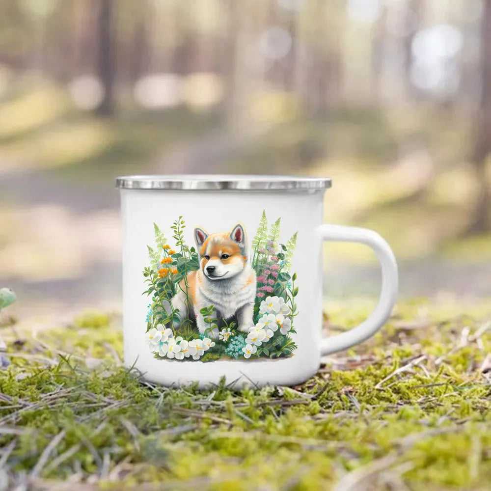 Dachshund Bulldog Border Colliegolden Retriever Printed Enamel Mug Creative Coffee Cup Camping Handle Mug Gifts for Dog Lovers