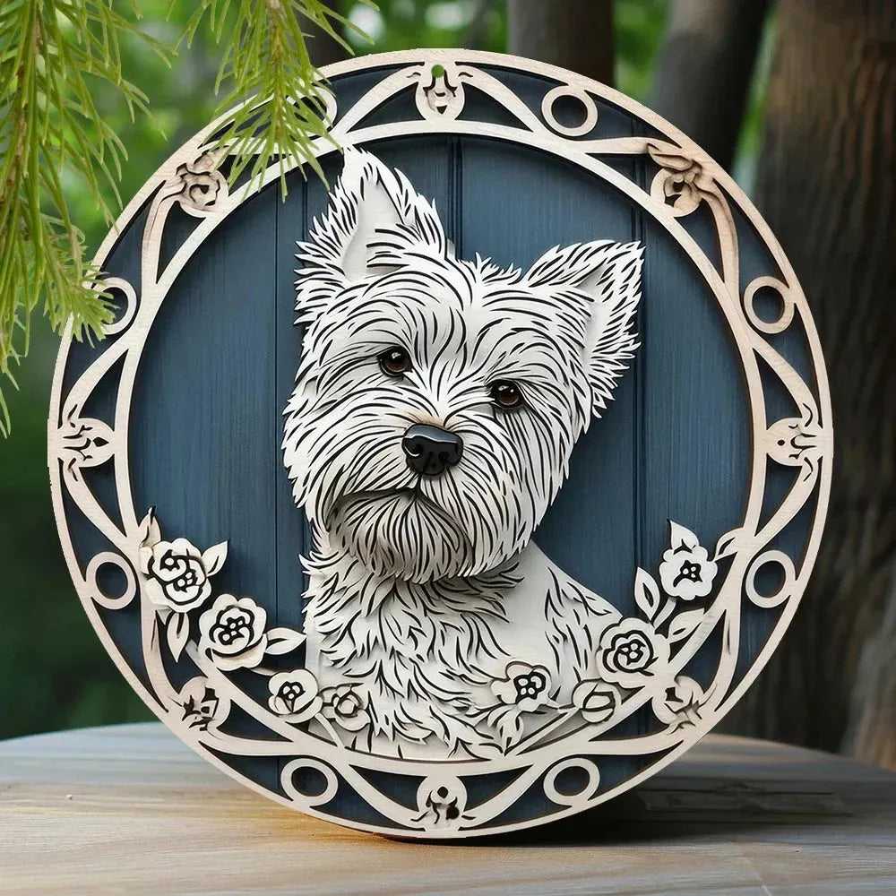 Cute Dog Gift Mask Theme Round Metal Aluminum Sign Art Desktop Decorative Plates For Bar Cafe Club Yard Home Office Wall Decor