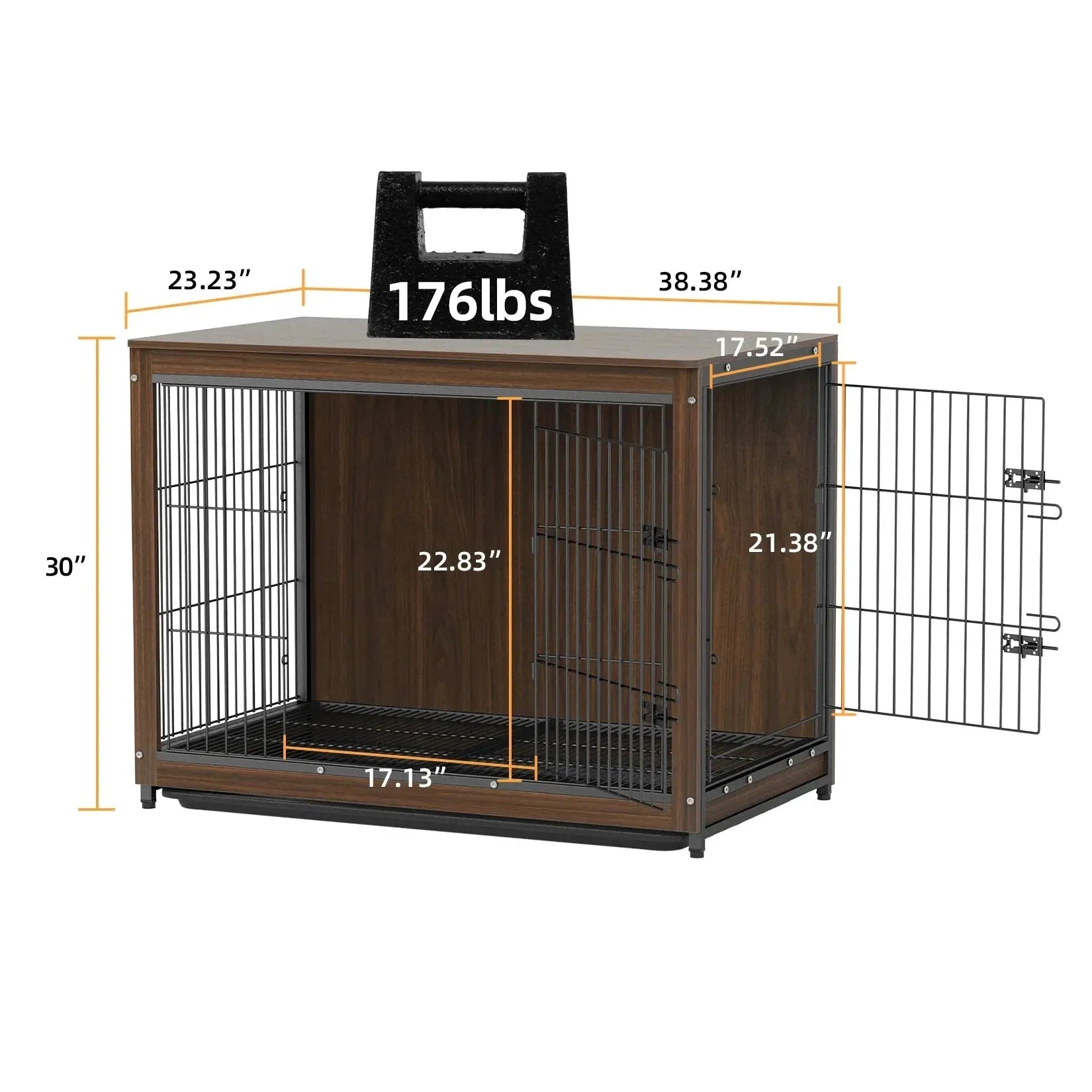 25 32 39 in Dog Crate End Table Furniture Wooden and Metal Pet Cage Kennels House Double Doors & Removable Tray