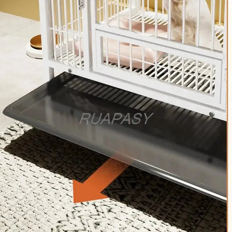 Metal Dog Crate Furniture with Door Pet Dog Cages House with Leak-Proof Pan Removable Tray Floor Protecting Kennel on Wheels