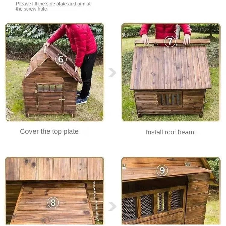 Wooden Dog House Nest Outdoor Rainproof Dog Cat Cage Modern Pet Kennels Warm Small Large Dogs Universal House H