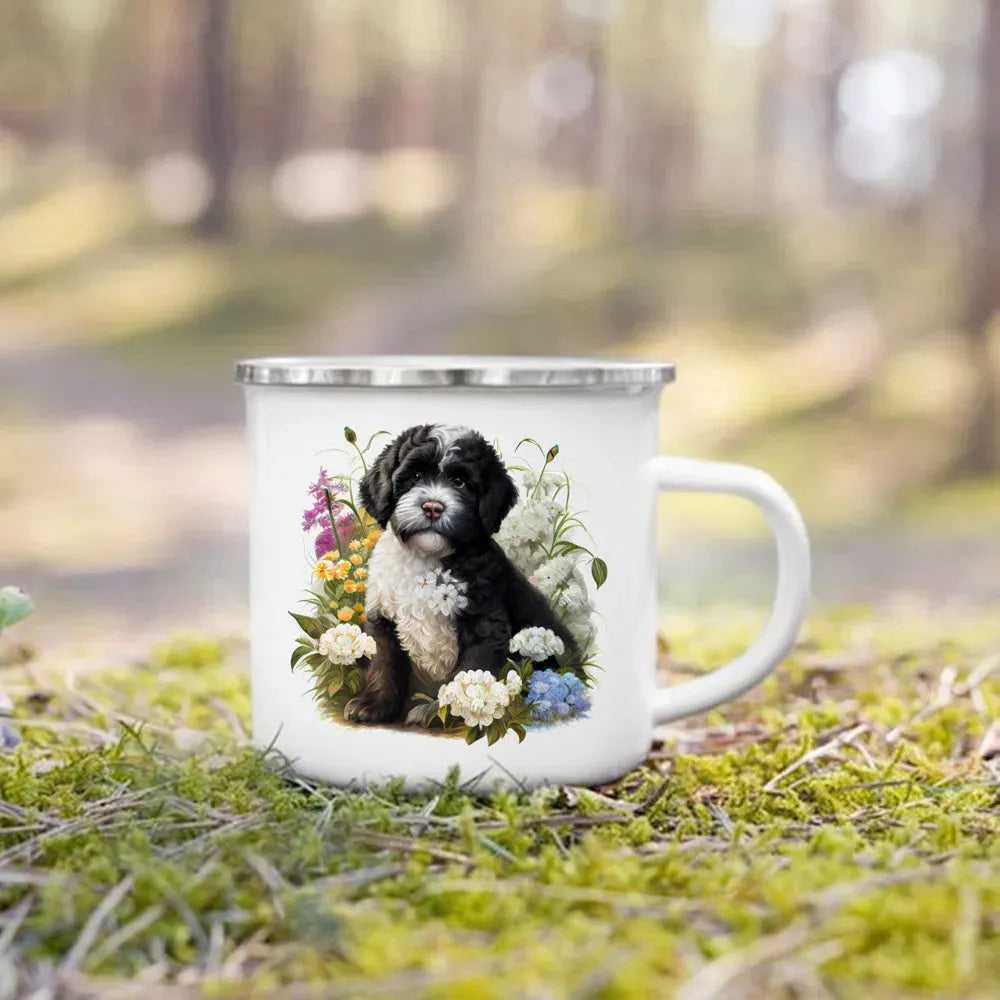 Dachshund Bulldog Border Colliegolden Retriever Printed Enamel Mug Creative Coffee Cup Camping Handle Mug Gifts for Dog Lovers