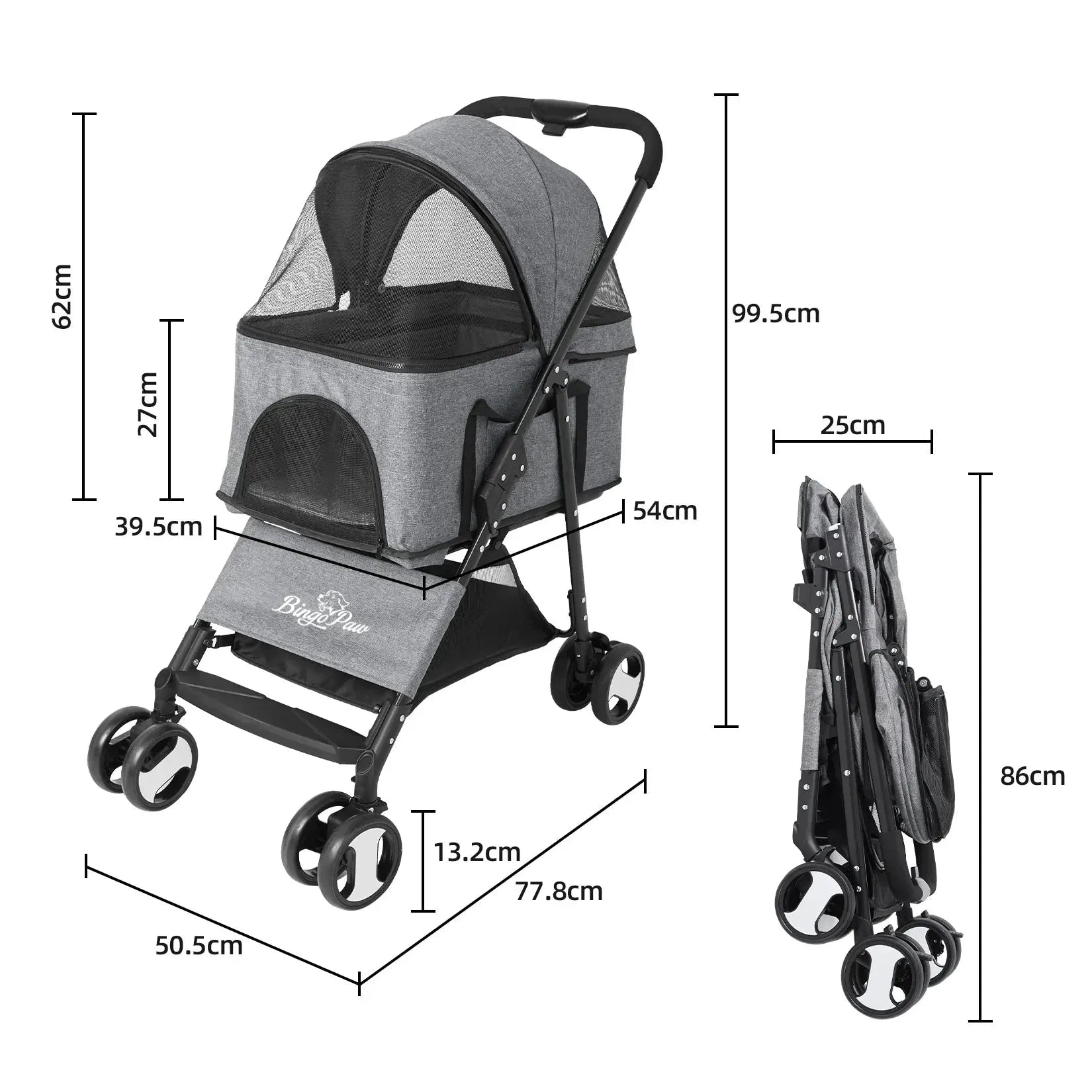 Large Pet Stroller Pram Dog Carrier Trailer Stroller Travel Walk Carrier with Detachable Carrier Cart Load 30kg