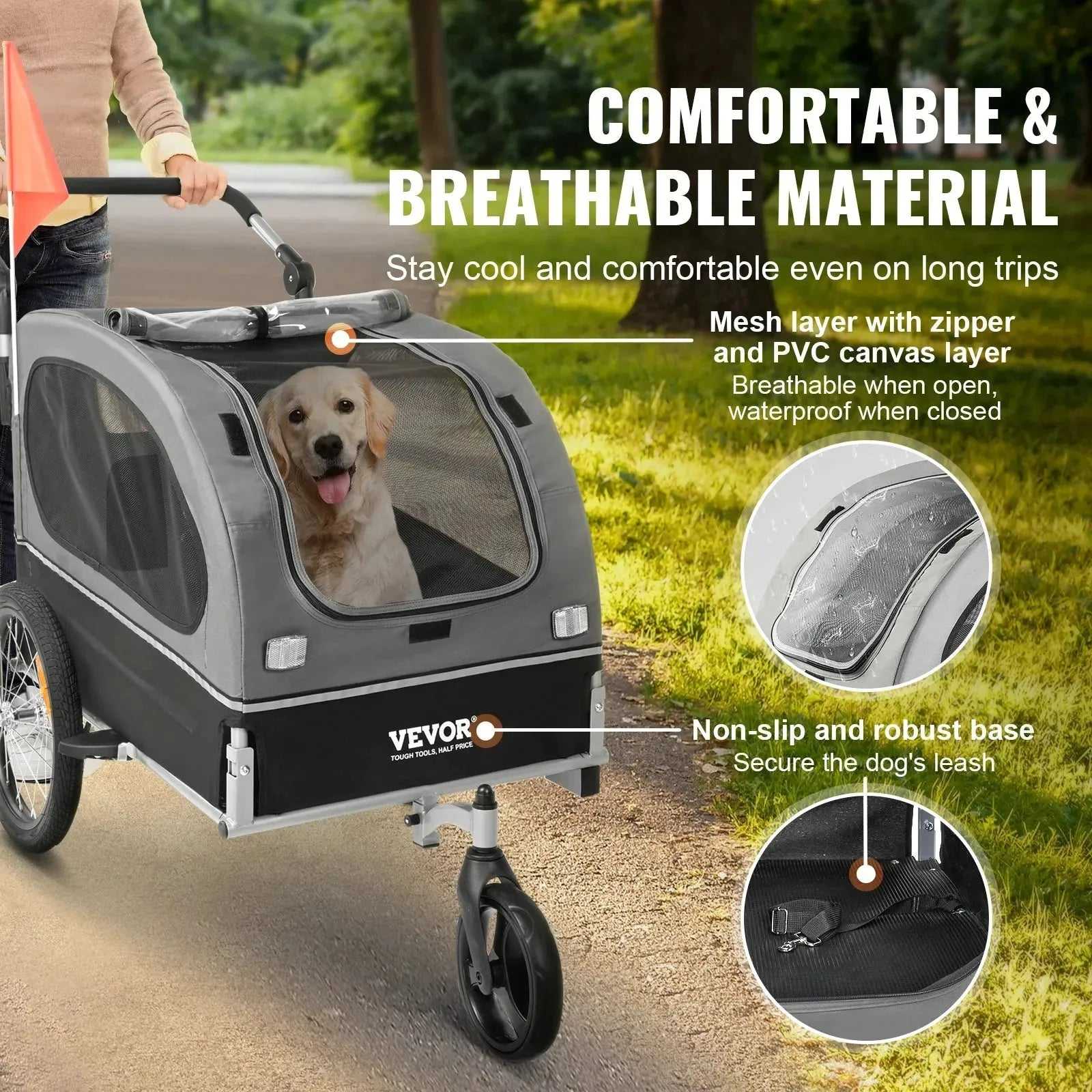 VEVOR 88 lbs 2-in-1 Pet Stroller Cart Dog Bike Trailer with Wheels Reflectors Easy Folding Cart Frame Bicycle Coupler Carrier