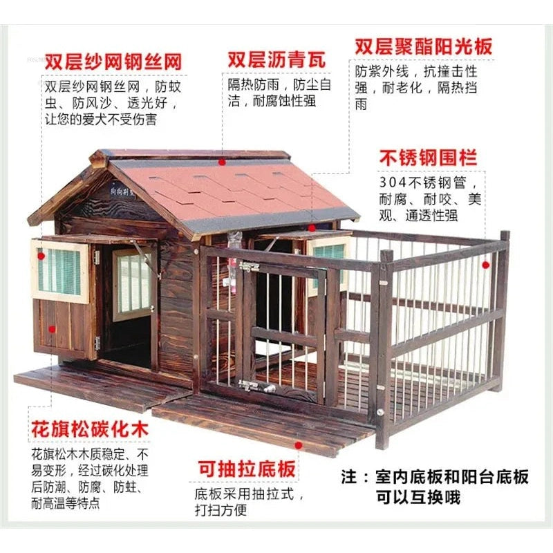 Outdoor Waterproof Kennel Four Seasons Universal Solid Wood Dog Houses Indoor Dog Cage Large Dog House Winter Warm House for Dog