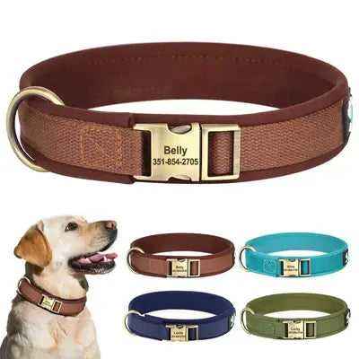 Personalized Leather Dog Collar Soft Padded Dog Collars Durable Pet ID Collar Adjustable for Small Medium Large Dogs Free Custom