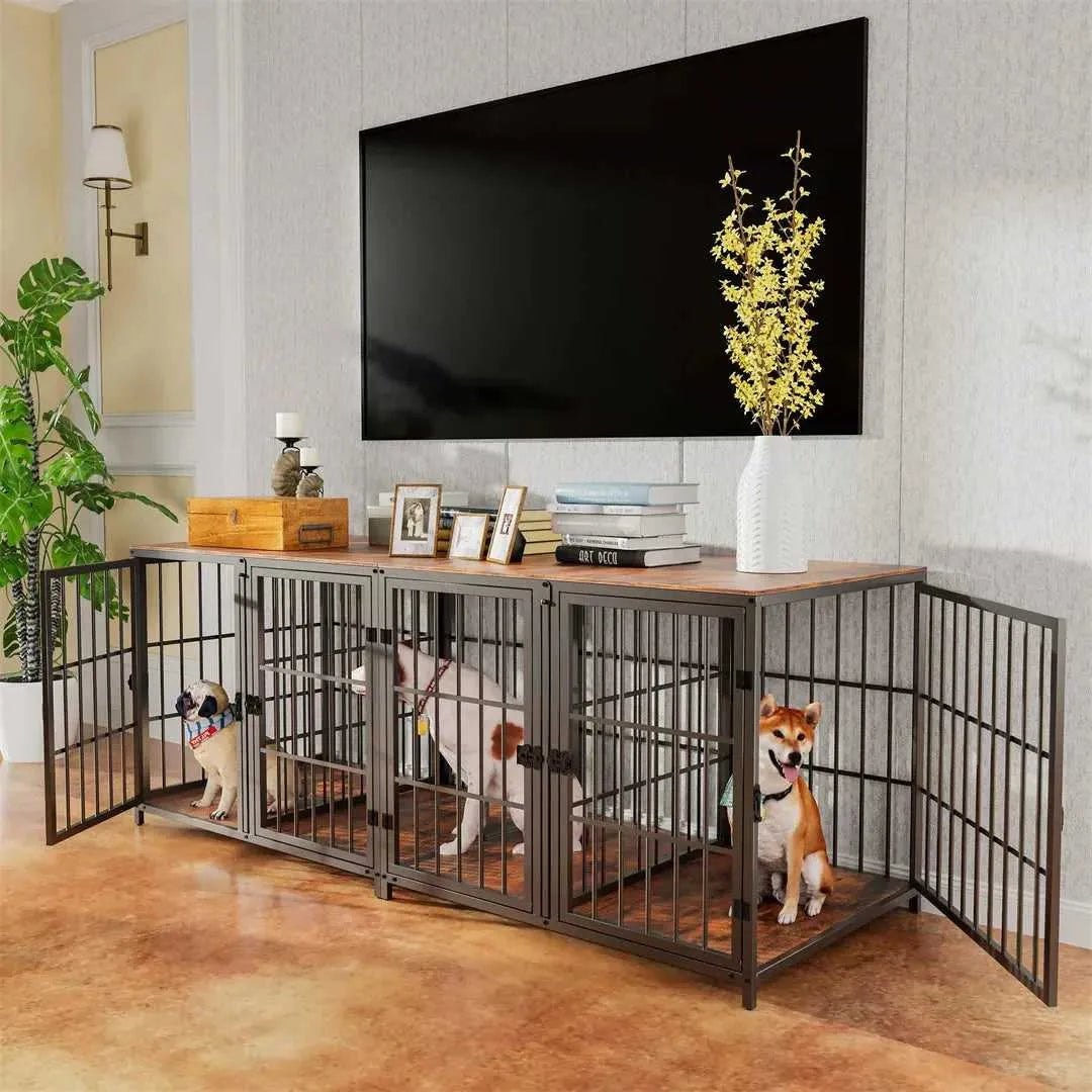 Heavy Duty Furniture Style Dog Cage Side Table Indoor Kennel Crate with Four Doors and Divider for Puppies Unlimited Combination