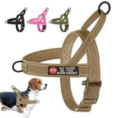 Reflective Dog Harness No Pull Military Tactical Pug Puppy Harnesses with Sticker Padded Pet Vest for Small Medium Large Dog