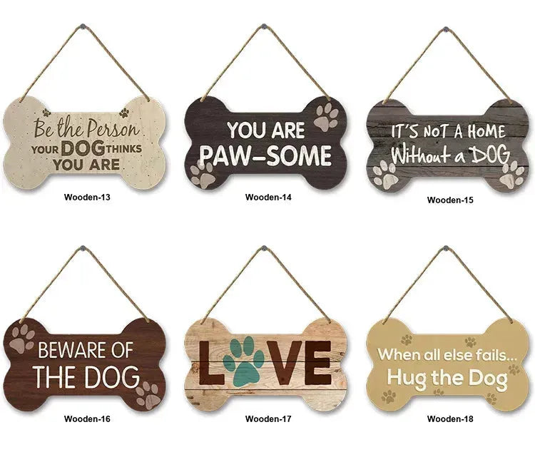 Wooden Plate Dog Sign Bone Shape Hanging Wood Board Painting Home Shop Door Decor Outside Warning Text Board Wall Plaques Gift