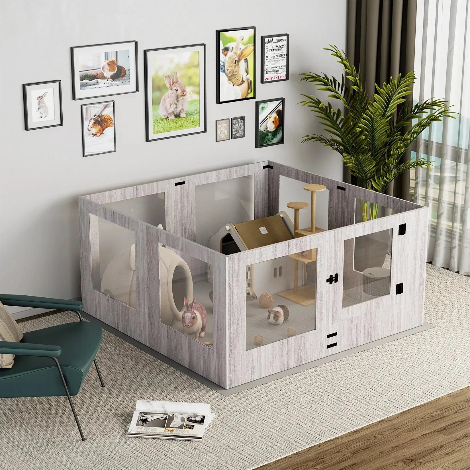 Dog Playpen 8/14 Panels Clear Tempered Glass Pet Exercise Fence House Dog Whelping Pen Box for Indoor with Waterproof Pad