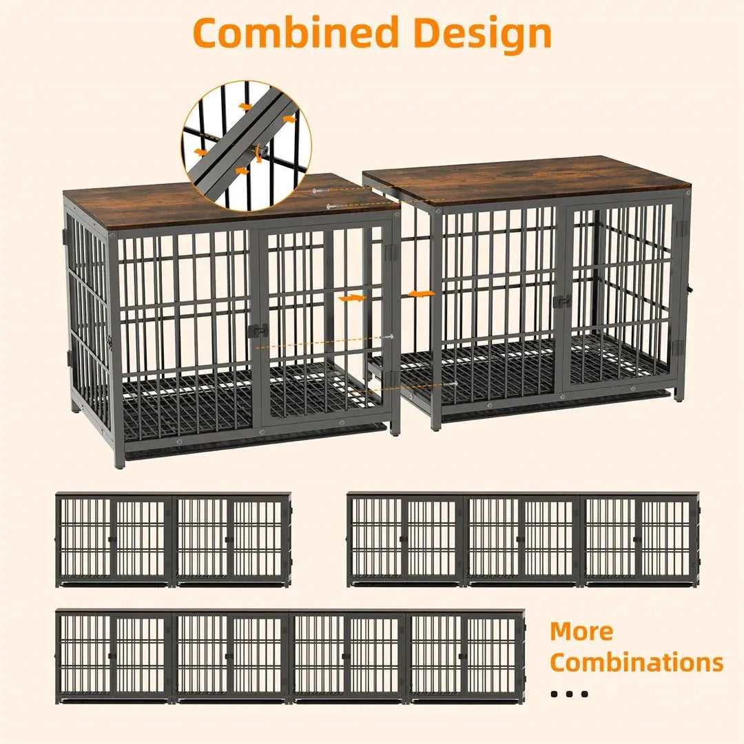 Dog Crate Furniture White Pet Kennel Black Cage End Table with Three Doors and Removable Tray, for Small Medium Large Dogs