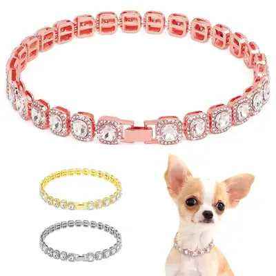 Bling Diamond Dog Chain Collar Crystal Rhinestone Pet Necklace Collar Luxury Shining Collars for Small Medium Dogs Cat Chihuahua