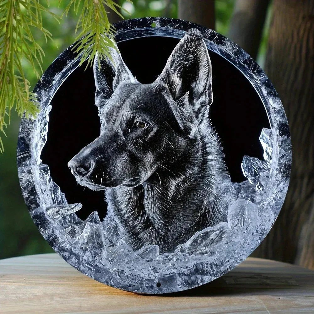 Cute Dog Gift Mask Theme Round Metal Aluminum Sign Art Desktop Decorative Plates For Bar Cafe Club Yard Home Office Wall Decor