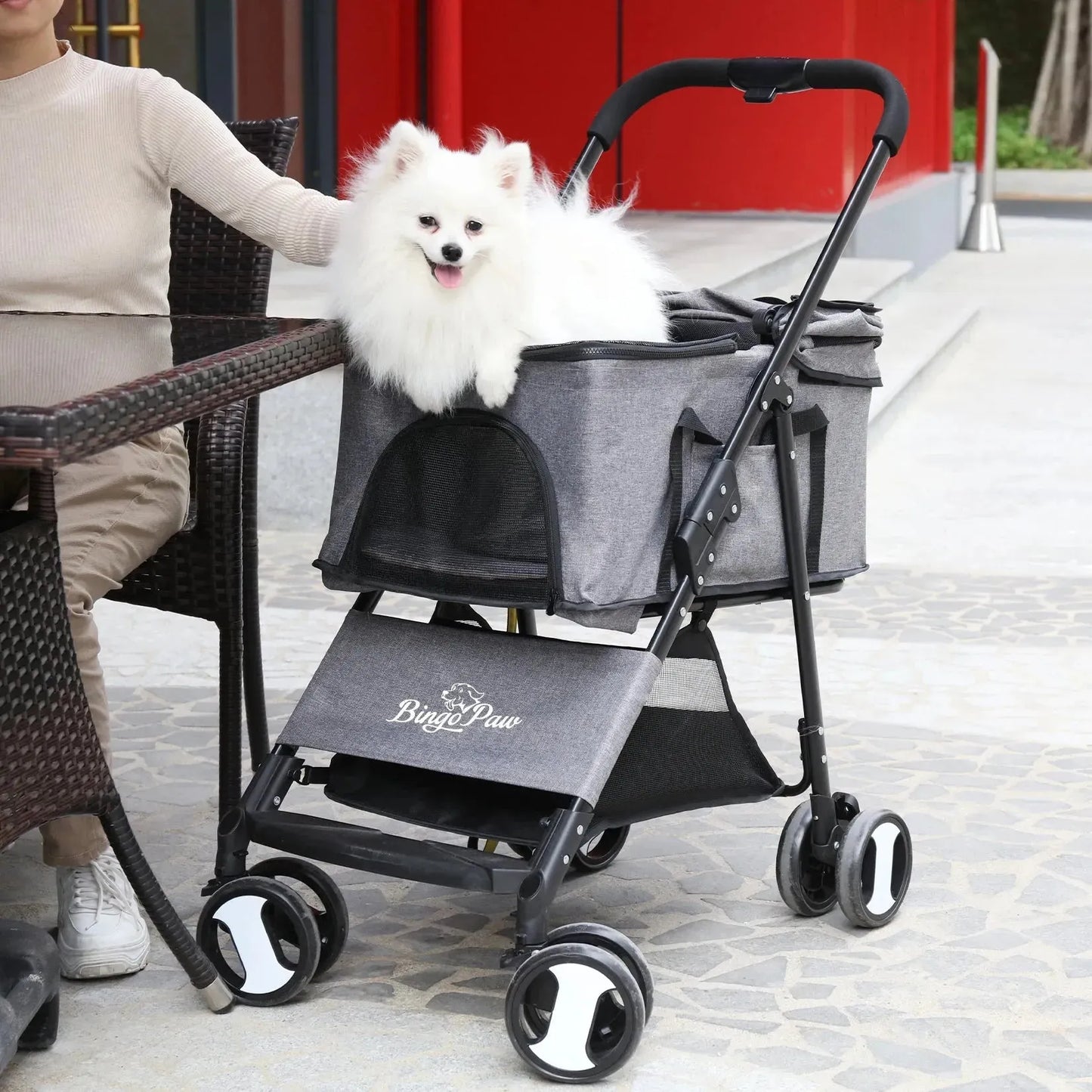 Large Pet Stroller Pram Dog Carrier Trailer Stroller Travel Walk Carrier with Detachable Carrier Cart Load 30kg