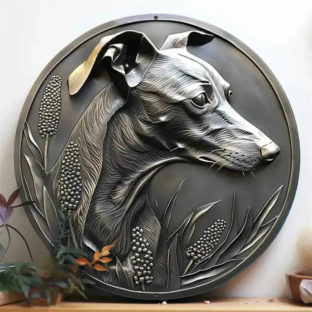 Round Metal Aluminum Sign Art Cute Dog Wreath Decorative Plates Entrance Decor Gift Mask Theme For Bar Club Home Room Wall Decor