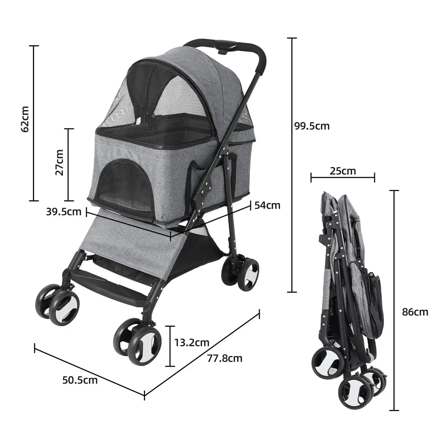 Pet Stroller Large 4 Wheel Dog Carrier Trailer Pram with Mesh Windows Outdoor Portable Puppy Travel Walk Carrier Load 30kg