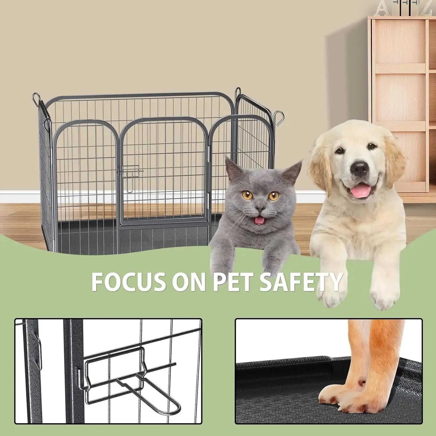 Heavy Duty Puppy Play Pen Dog Cage Rabbit Enclosure Pet Playpen Box Metal with Removable Plastic Floor,for Dog Rabbit Cat Pet