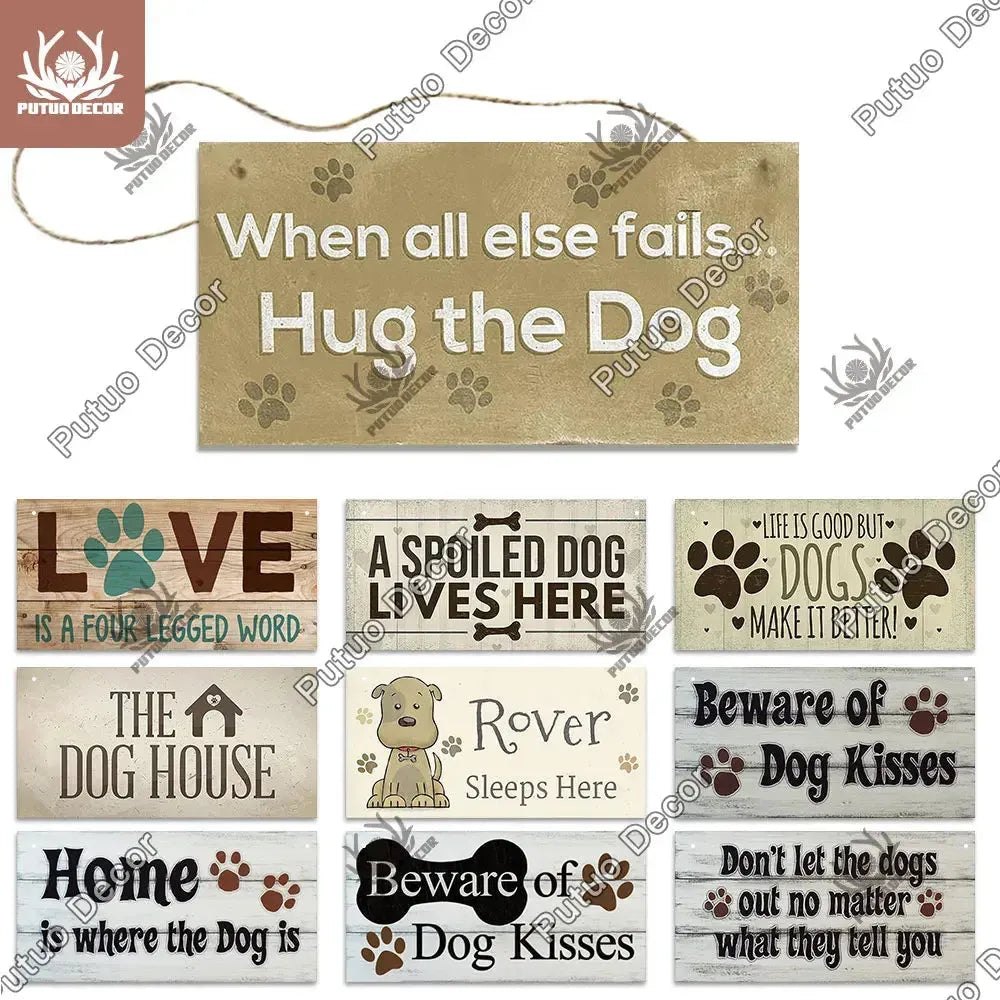 Putuo Decor Pet Dog Love Gifts Wooden Plaque Sign Wood Hanging Sign for Dog House Decor Home Decoration Wooden Wall Plaque