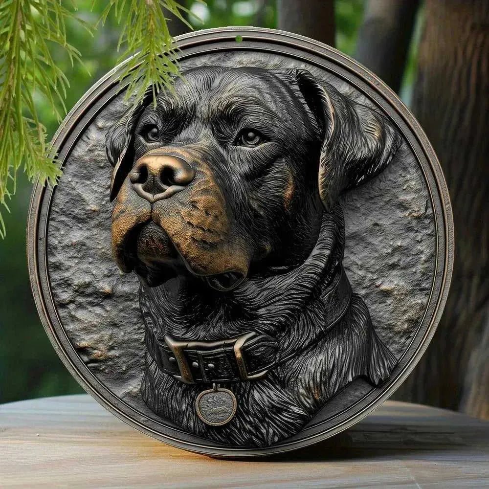 Round Metal Aluminum Sign Art Cute Dog Wreath Decorative Plates Entrance Decor Gift Mask Theme For Bar Club Home Room Wall Decor