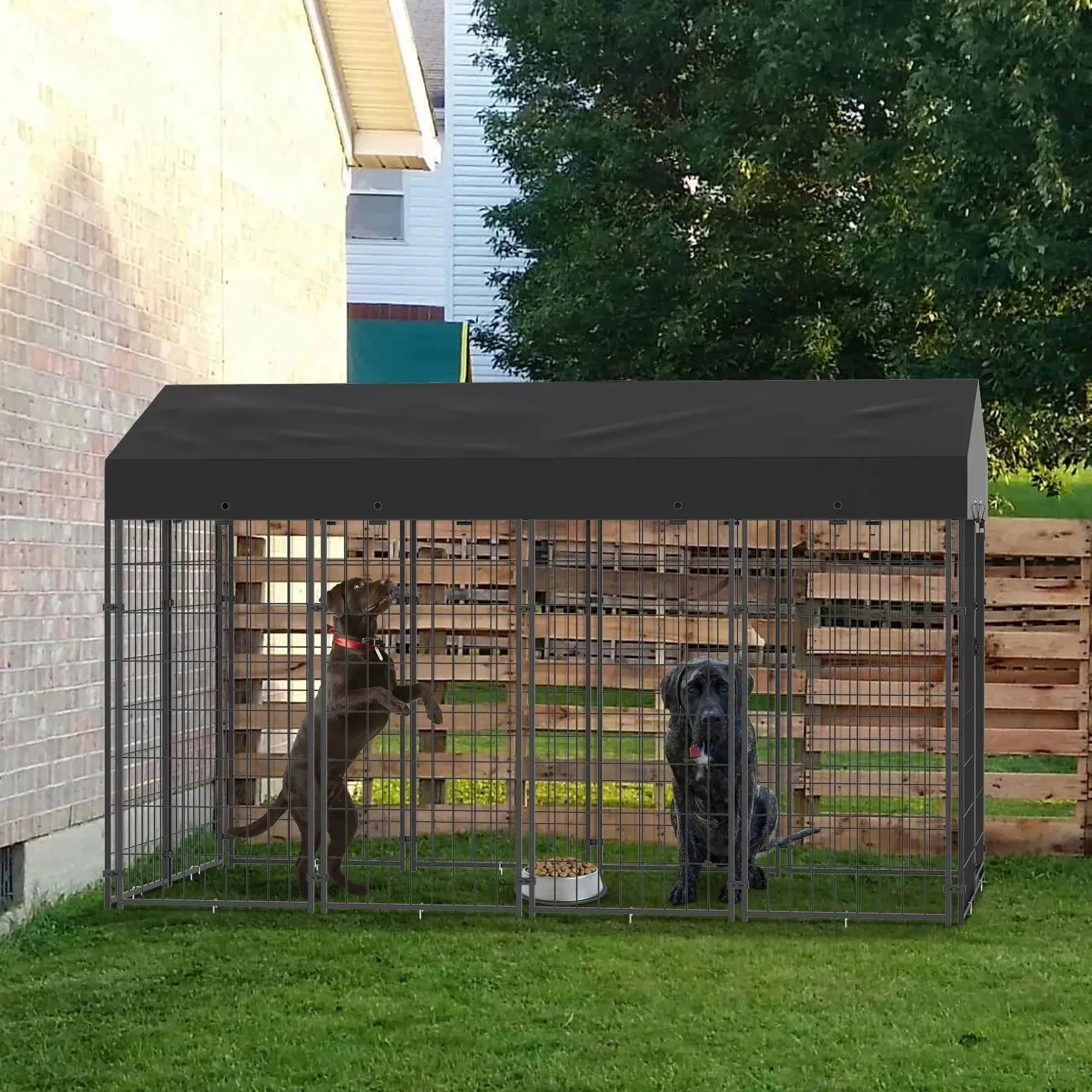 Large Dog Kennel Outdoor Dogs Welded Wire Kennels and Runs Crates for Yard with Stakes Water Proof Cover Canopy