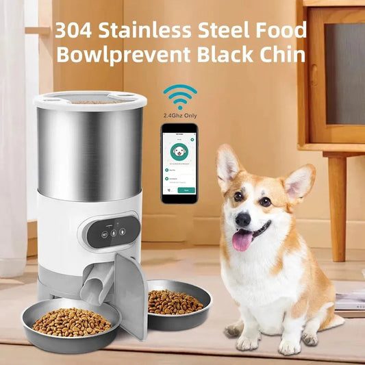 Smart APP Pet Feeder Cat And Dog Food Automatic Dispenser Stainless Steel Bowl Cats And Dogs With Recording Timing Feeding