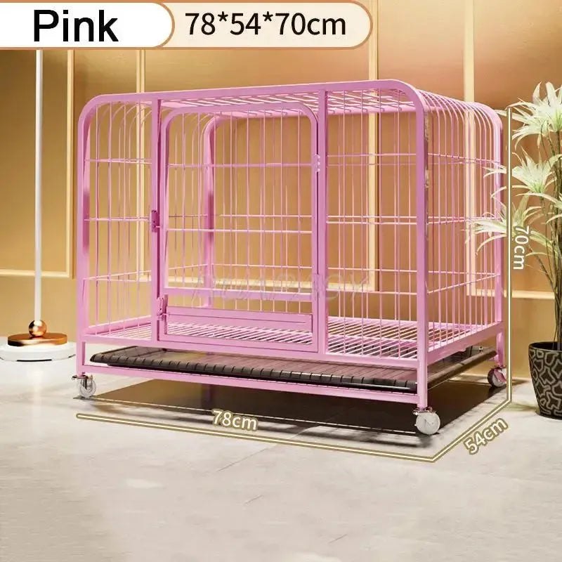 Metal Dog Crate Furniture with Door Pet Dog Cages House with Leak-Proof Pan Removable Tray Floor Protecting Kennel on Wheels